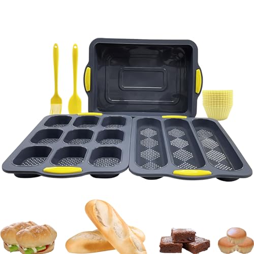atrccs Silicone Bread Loaf Pan Set, Nonstick Loaf Pan & Heat Resistant Baguette Bread Pan, Bread Mold for Baking, French Bread Baking Pan, Bread Pans for Homemade Bread, Sub Loaf Pans for Baking Bread