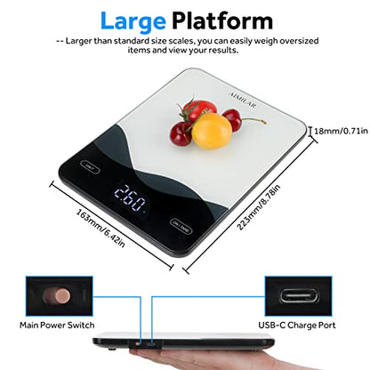 AIMILAR Digital Kitchen Scale 22lb/10kg USB-C Rechargeable, Tempered Glass Top Easy Clean, LED Touch Screen No Buttons, Auto Shut Off