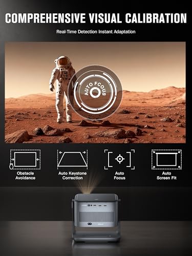 【2200ANSI & Officially-Licensed APP】Smart 4K Projector with WiFi and Bluetooth, VISSPL 3D Dolby Audio and Auto Focus Portable Outdoor Projector, Movie Home Theater Proyector with 360° Adjustable Stand