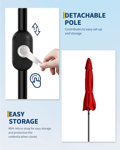 GarveeLife 9 ft Outdoor Patio Umbrella, Table Market Umbrella With Push Button Tilt and Crank, 8 Sturdy Ribs UV Protection Waterproof for Garden, Deck, Backyard, Pool (Red)