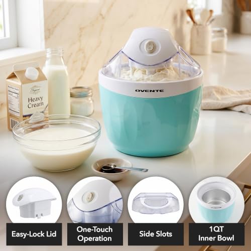 OVENTE Electric Ice Cream Maker, 1QT Freezer Bowl, Blue ICM110BL