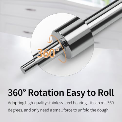 Rolling Pin (17 Inches) –304 Stainless Steel Roll Pins for Baking Pizza Dough Pie Cookie-Dough Roller& Smooth Construction - Essential Kitchen Utensil
