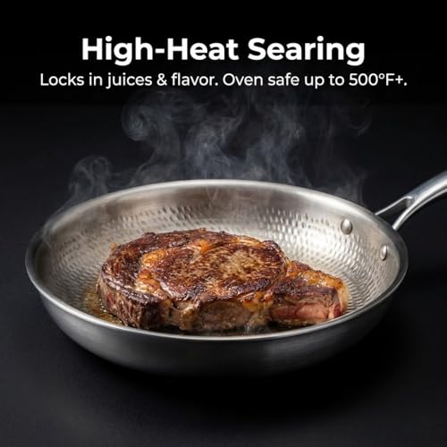 Pexucalm Titanium Frying Pan with Lid, 9" Uncoated Hammered Skillet for Cooking, PFAS/PFOA/PTFE Free Nonstick Cookware, Scratch Resistant, for Induction & Gas, Oven, Dishwasher Safe