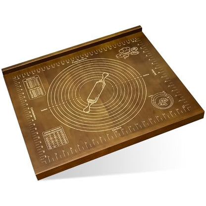 Kuabiz Wooden Pastry Board with Measurement 24'' x 20" Reversible Kneading Board with Side Lip and Engraved Ruler Bread Cutting Boards for Rolling Dough Baking Counter Top Kitchen (Brown)