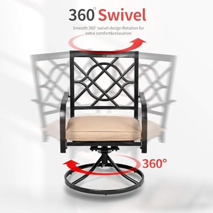 Patiomore 5 Piece Patio Dining Set Outdoor Furniture Set, Square Metal Patio Dining Table with Umbrella Hole & 4 Swivel Dining Chairs for Garden Lawn Yard