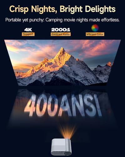 Mini Projector With WiFi and Bluetooth, 400 ANSI Portable Mini Projectors for iPhone, Native 1080P 4K Support Home Theater for Outdoor, 200” Display for Smartphone/HDMI/USB/TV Stick