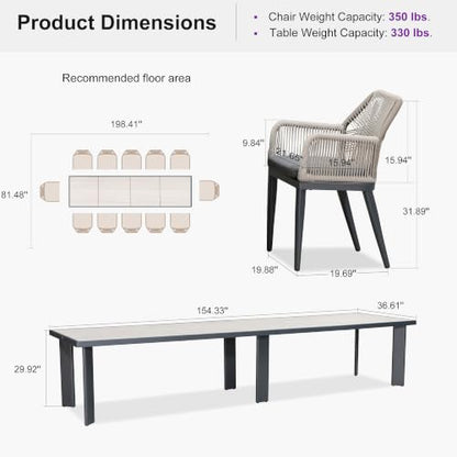 PURPLE LEAF 13 Pieces Patio Dining Set with Armrests, Beige and Dark Grey