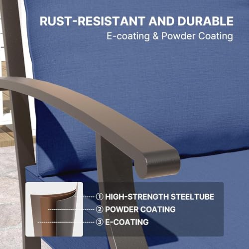 Gotland 9 Piece Outdoor Dining Set, Metal Outdoor Table and Swivel Chairs with X-Shaped Legs 1.5" Umbrella Hole, Patio Furniture Set with Waterproof Cushions, Patio Dining Sets for Backyard Deck Navy