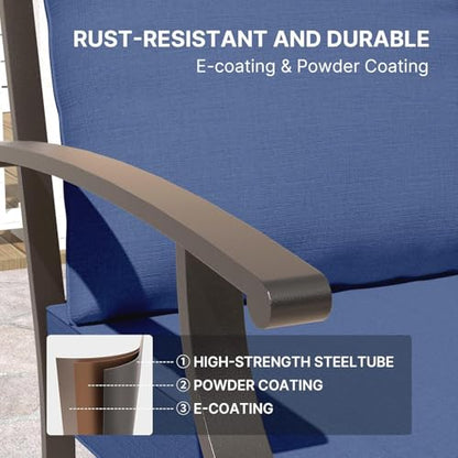 Gotland 9 Piece Outdoor Dining Set, Metal Outdoor Table and Swivel Chairs with X-Shaped Legs 1.5" Umbrella Hole, Patio Furniture Set with Waterproof Cushions, Patio Dining Sets for Backyard Deck Navy
