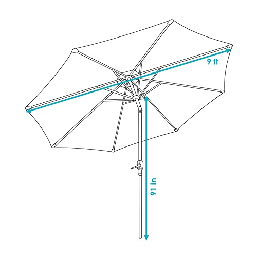 Sunnydaze Outdoor Patio Umbrella - Polyester Table Market Umbrella with Push-Button Tilt and Crank - 8 Sturdy Ribs - Awning Stripe - 9ft