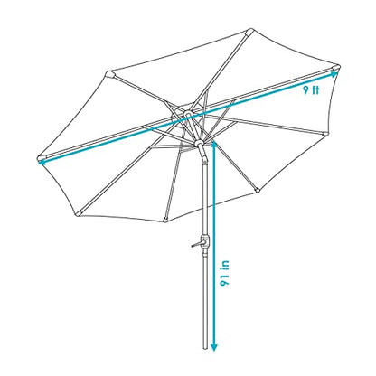 Sunnydaze Outdoor Patio Umbrella - Polyester Table Market Umbrella with Push-Button Tilt and Crank - 8 Sturdy Ribs - Awning Stripe - 9ft