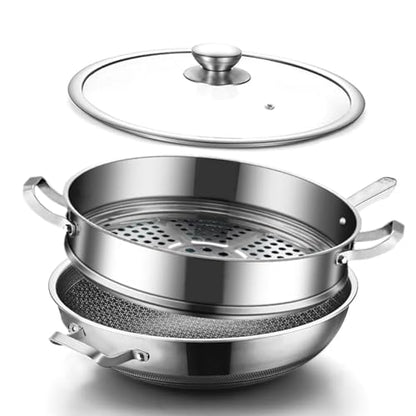 Toutrop 14 Inch Hybrid Stainless Steel Wok with Lid & Steamer Basket,Nonstick Stir Fry Pan, PFOA-Free,Stay-Cool Handle,Works on Induction,Dishwasher & Oven Safe