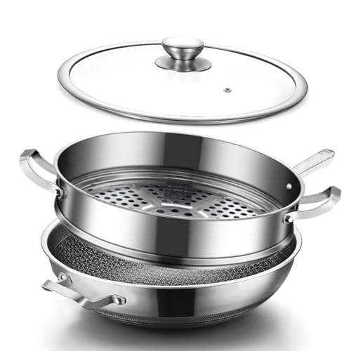 Toutrop 14 Inch Hybrid Stainless Steel Wok with Lid & Steamer Basket,Nonstick Stir Fry Pan, PFOA-Free,Stay-Cool Handle,Works on Induction,Dishwasher & Oven Safe