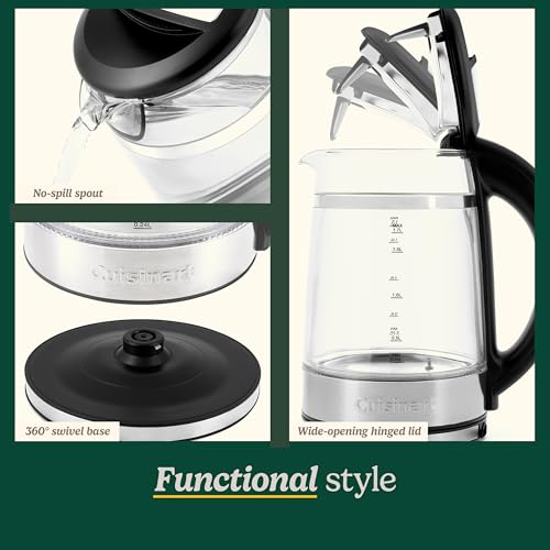 Cuisinart 1.7L Glass Variable Temperature Control Electric Kettle 110°F–212°F with Touchscreen Controls, Illumination, Dual‑Layer Cool‑Touch Design & Nondrip Spout