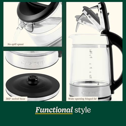 Cuisinart 1.7L Glass Variable Temperature Control Electric Kettle 110°F–212°F with Touchscreen Controls, Illumination, Dual‑Layer Cool‑Touch Design & Nondrip Spout