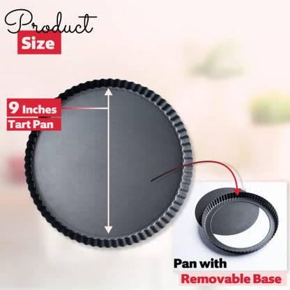 FIDZ PAN Tart Pan 9 Inch Removable Bottom- Carbon Steel Quiche Pan, Rust & Temperature Resistant Quiche Baking dish 550-600 °F- Non-Stick, Sturdy & Dishwasher Safe- Perfect for Baking Tarts