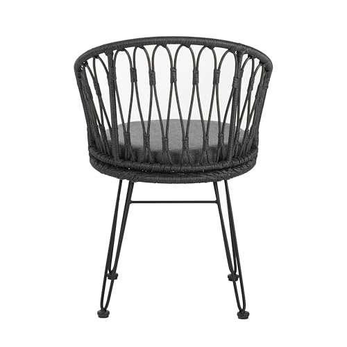 Christopher Knight Home Tavon Acacia Wood Patio Dining Set for 6, Rectangular Patio Dining Table and Faux Rattan Chairs Set of 6, 7 Piece Outdoor Dining Set with Cushion and Iron Frame, Teak+Gray