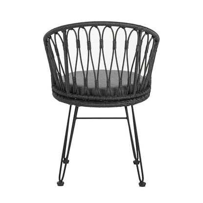 Christopher Knight Home Tavon Acacia Wood Patio Dining Set for 6, Rectangular Patio Dining Table and Faux Rattan Chairs Set of 6, 7 Piece Outdoor Dining Set with Cushion and Iron Frame, Teak+Gray