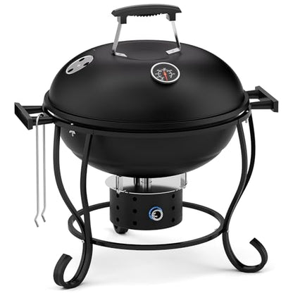 Portable Charcoal Grill with Fan-Assisted Airflow, 17-Inch Small Kettle BBQ Grill, Built-In Thermometer, Lift-Out Charcoal Tray for Camping, Tailgating, Patio, Backyard