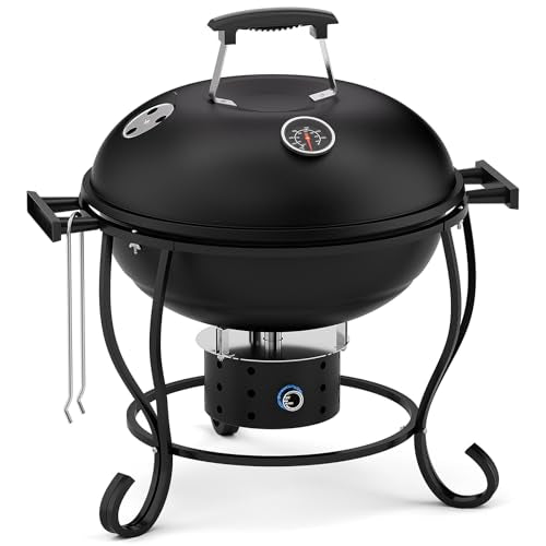 Portable Charcoal Grill with Fan-Assisted Airflow, 17-Inch Small Kettle BBQ Grill, Built-In Thermometer, Lift-Out Charcoal Tray for Camping, Tailgating, Patio, Backyard
