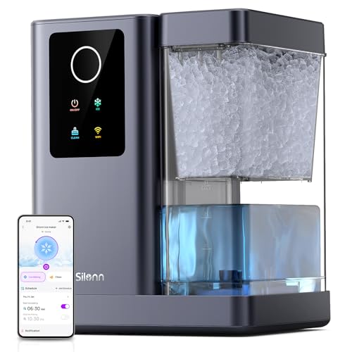 Silonn Nugget Ice Maker Countertop with APP & Voice Control, Self Cleaning Ice Machine with 3L Large Water Tank, 44lbs/24H Soft Chewable Ice, Portable Pebble Ice Maker for Home, Kitchen and Party