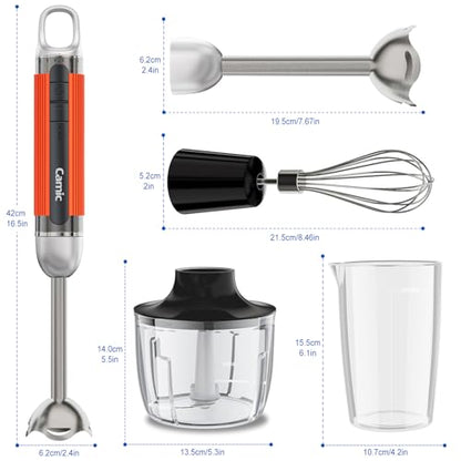 Cordless Immersion Hand Blender with Charging, 4 in 1 Handheld Blenders Set, 6-Speed Turbo, Wall-Mountable Design, Includes Chopper, Whisk & Frother for Soup, Baby Food & Smoothies (Orange)