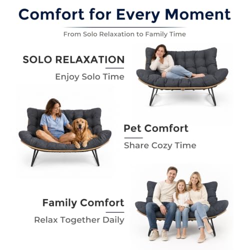 SWITTE Outdoor Patio Loveseat, Double Papasan Chair with Cushion, Charcoal