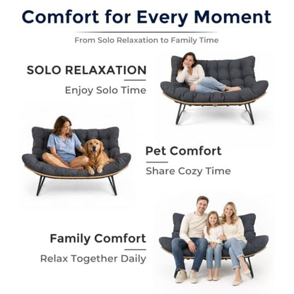 SWITTE Outdoor Patio Loveseat, Double Papasan Chair with Cushion, Charcoal