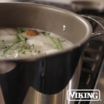 Viking PureGlide Pro 3-Ply Nonstick Stock Pot, Made without PFAS, 8-Quart Induction Soup and Pasta Cooking Pot with Lid, Metal Utensil Safe Titanium Nonstick Surface, Oven Safe to 600F