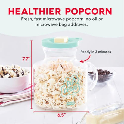 Dash Microwave Popcorn Popper - Convenient Popcorn Maker with Butter-Melting Silicone Lid - Easy to Use & Quick Cleanup - Aqua