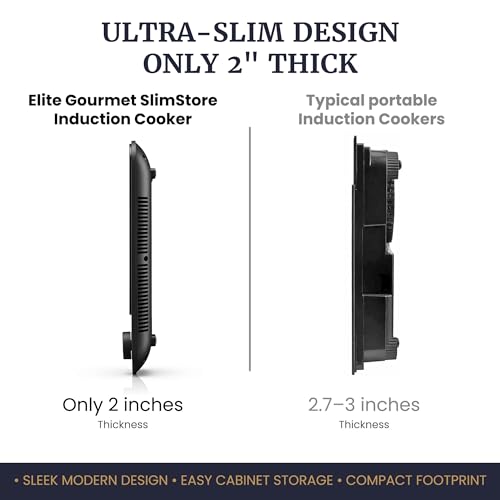 Elite Gourmet Slim Portable Induction Cooktop, 1500W Countertop Burner with 10 Power Levels & Temperature Control (140°F–465°F), Ultra-Slim 2" Design, Digital Touch Controls, Timer & Child Lock