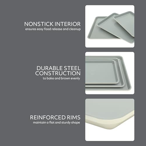 Sur La Table Kitchen Essentials Bake Sale 3-Piece Cookie Sheet Set – Nonstick Carbon Steel Baking Pans (13, 15, 18 Inch) – Grey Easy-Clean Oven Trays for Cookies, Roasting & More