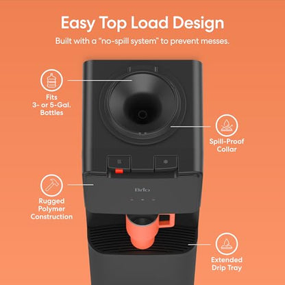Brio 130 Series Top-Load Water Cooler Dispenser for 3- and 5-Gallon Bottles, Hot & Cold, Spill-Free Loading, Child Safety Lock, Energy Star 3.0, Black