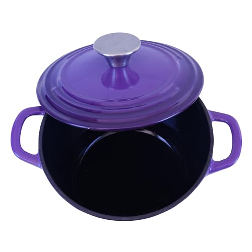 Flavehc Dutch Oven Pot with Lid 2.8 qt Cast Iron Dutch Oven for Bread Baking Purple Enameled Cast Iron Rice Pot with Handels