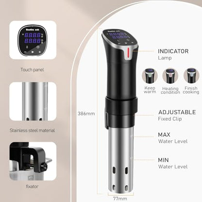Sous Vide Cooker with APP Control,1100W Precision Sous Vide Machine with Digital Touch Screen,Ultra-quiet Immersion Circulator with Recipe and Timer for Beginners Home Chefs
