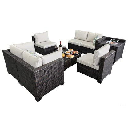 Xiacare 8 Pieces Patio Furniture Set with Storage, Outdoor Sectional Sofas