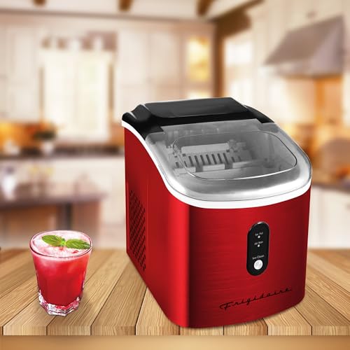 Frigidaire EFIC103 Ice Maker Machine Heavy Duty, 26lb Ice per Day, Red Stainless Steel