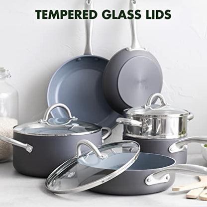 GreenPan Lima Hard Anodized Healthy Ceramic Nonstick 12 Piece Cookware Pots and Pans Set, PFAS-Free, Oven Safe, Gray