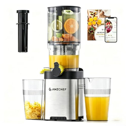 Cold Press Juicer Machine, 5.4" Wide Self-Feeding Chute for Whole Fruits & Vegetables, Masticating Juice Extractor with Large Auger & Triple Strainers, High Juice Yield, Easy to Clean