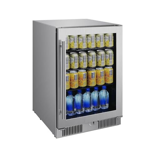 Blaze 20-Inch 4.5 Cubic Feet Outdoor Rated Beverage Cooler with Lock, Reversible Glass Door, Digital Thermostat, and Stainless Steel Exterior Finish - BLZ-GDBEV20-4.5