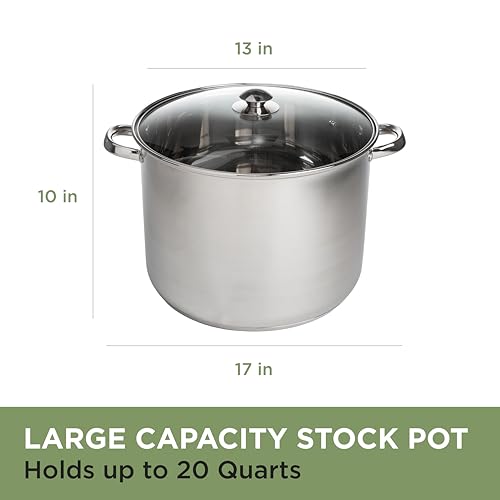 Ecolution Stainless Steel Stock Pot, Encapsulated Induction Ready Cooking Pot with Glass Lid, Oven Safe, Dishwasher Safe Soup Pot, 20-Quart