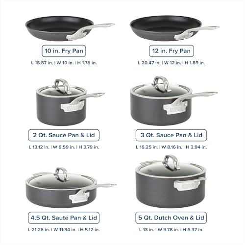 Viking Pots and Pans Set Non Stick, 10 Piece Hard Anodized Kitchen Cookware with Glass Lids, Black