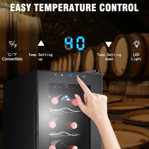 STAIGIS 12 Bottle Wine Cooler, Mini Fridge for Red and White, Small Freestanding Refrigerator with 40-66F Digital Temperature Control Glass Door
