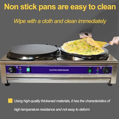 HQHAOTWU Crepe Maker Electric Crepes Making Machine Double Head Pancake Maker 40cm Per Circular Plate Non-stick Pan Griddle Machine Commercial Desktop Circular Cereals Pancake Stove Temp Control 220V