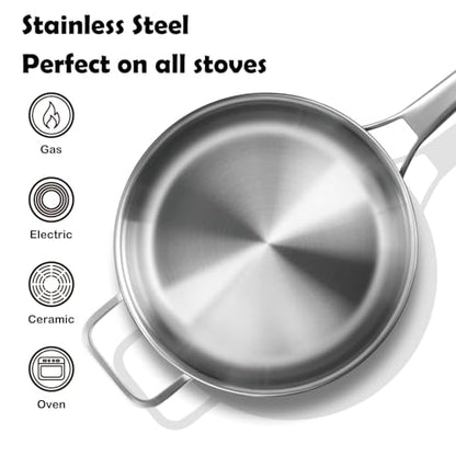 VocVoi Saute Pan,7 Quart Saute pan,Stainless Steel Cookware,skillet,12.5 inch Stainless Steel Saute Pans with Lid,Dishwasher and Oven Safe, Works on All Cooktops