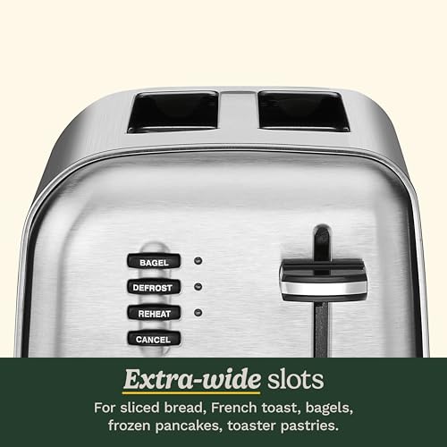 Cuisinart CPT-160P1 Metal Classic 2-Slice Toaster, Brushed Stainless Steel, 6 Shade Settings, 1.5" Wide Slots for Bagels & Bread, Defrost/Reheat Functions, Extra-Lift Lever, Slide-Out Crumb Tray