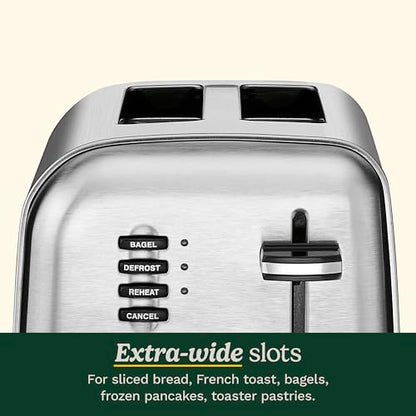 Cuisinart CPT-160P1 Metal Classic 2-Slice Toaster, Brushed Stainless Steel, 6 Shade Settings, 1.5" Wide Slots for Bagels & Bread, Defrost/Reheat Functions, Extra-Lift Lever, Slide-Out Crumb Tray