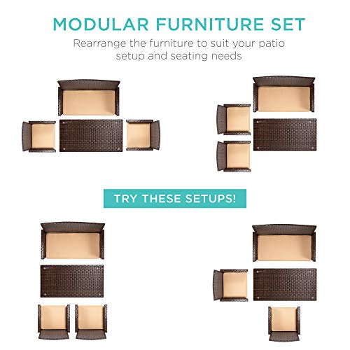 Best Choice Products 4-Piece Outdoor Wicker Patio Conversation Furniture Set for Backyard w/Coffee Table, Seat Cushions - Brown/Beige