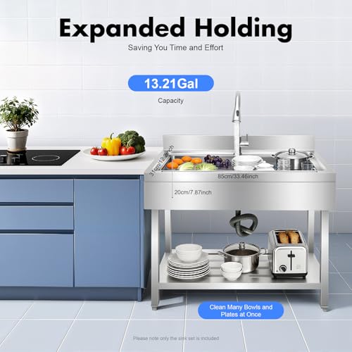 Stainless Steel Utility Sink, Freestanding Single Bowl Utility Sink with Storage Rack, Faucet, Commercial Bowl Kitchen Sinks for Kitchen Laundry Room Farmhouse Indoor and Outdoor, 39" x 20" x 31.5"