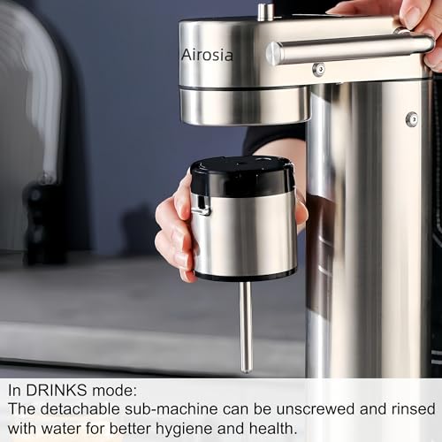 Carbonates Any Drink-Airosia Soda Maker Machine-304 Stainless Steel Sparkling Water Maker, Carbonator Machine with BPA Free Bottles(1L+0.5L) (CO2 Carbonator NOT Included)